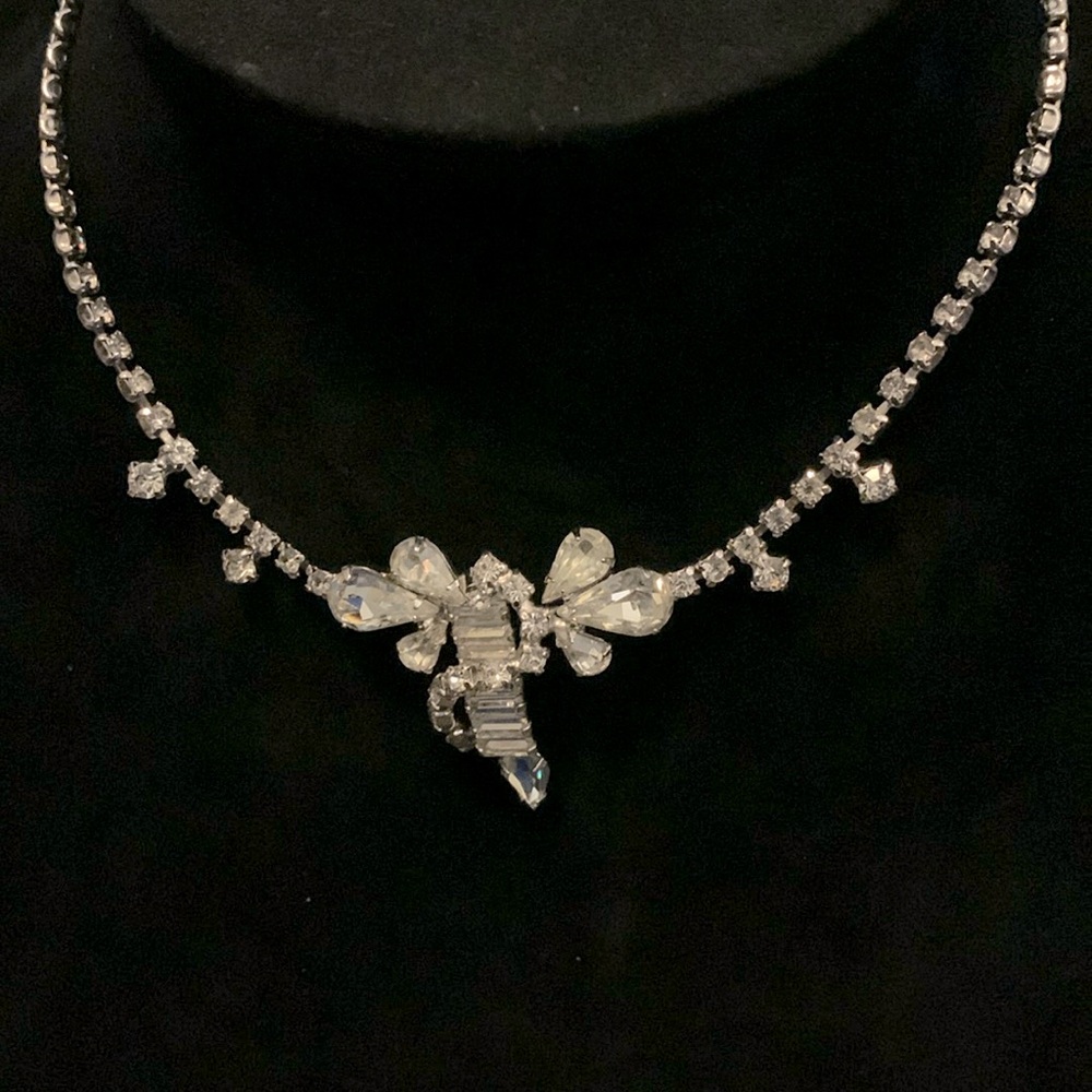 Signed Duane Vintage Rhinestone Silvertone Choker